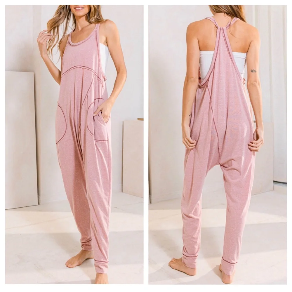 44 Boho Most Comfy Sleeveless Solid Harem Jumpsuit - Picture 3 of 3